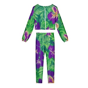 Blue Flag Iris on Green Sexy 2 Pieces Set Outfit for Women