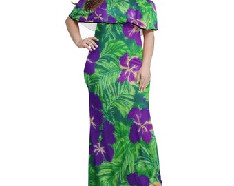 Blue Flag Iris Women Off Shoulder Maxi Dress - Sizes upto 7XL