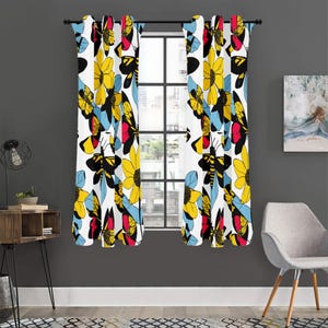 Bee & Sunflower Short Curtains: Luxtrini Black Floral Drapes for Home Decor, Interior Design Inspiration
