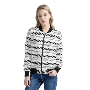 African Ethnic Mudcloth Black Women&#39;s Bomber Jacket