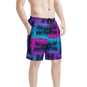Men&#39;s All Over Board Shorts - San Marcos Plaid Blue and Purple