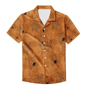 Vibrant Orange Seashell Hawaiian Shirt for Men - Beach Vacation Aloha Button-Down (S-5XL)