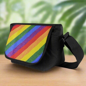 LGBTQ Pride Regenbogen Flagge Messenger Taschen: Bunte Schulranzen zur Unterstützung von Lesben, Schwulen, Bisexuellen & Transgender