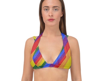 Rainbow Pride Double Strap Halter Bikini Top