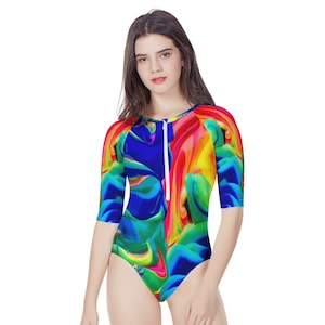 Rainbow Confusion Women&#39;s Long Sleeve One Piece Swimsuit