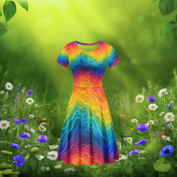 rainbow off shoulder dress ASOS Rainbow Striped Ruffle Off Shoulder Dress 4