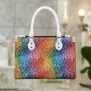 Bunter Strauß Pride Regenbogen PU-Lederhandtasche - Verstellbarer Crossbody-Riemen, Floraler Wellendruck