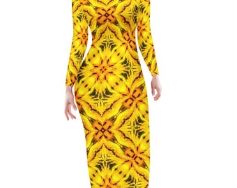 Toghu Yellow Women Bodycon Midi Sheath Dress