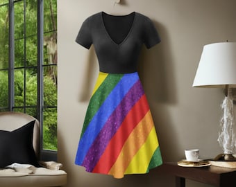 環境に優しい LGBTQ プライド ブラック フリル ドレス - ハンドメイドのカスタム ファッション ステートメント ピース