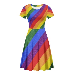 LGBT Pride Scoop Neck Ruffle Bottom Dress Short Sleeve - Sizes up to 4XL