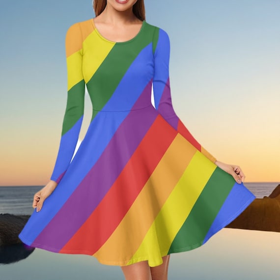 Elegant Women's V-neck Long Sleeve Ruffle Dress for LGBT Pride Celebrations  - Rainbow Colors - Etsy Canada
