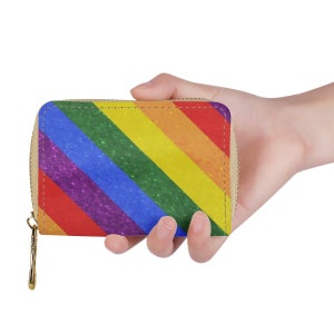 Tarjetero con cremallera y motivo de orgullo LGBT vibrante: billetera de cuero PU impermeable con 20 ranuras