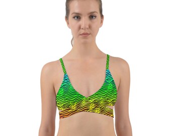 Rainbow Gradient On Wavy Lines 1 Wrap Around Bikini Top