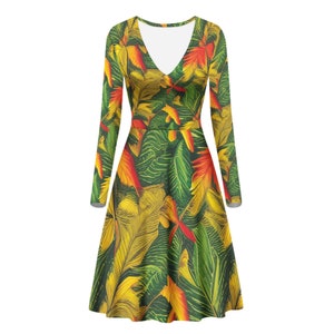 Elegant Poison Ivy Inspired V-Neck Long Sleeve Ruffle Dress for Women - Autumn Costume Party Fashion