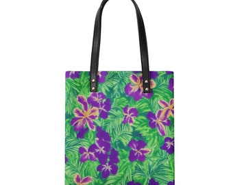 Blue Flag Iris on Green PU Leather Handbags