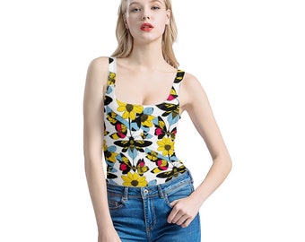 Bees and Sunflowers Women's One-Piece Halterneck Swimsuit