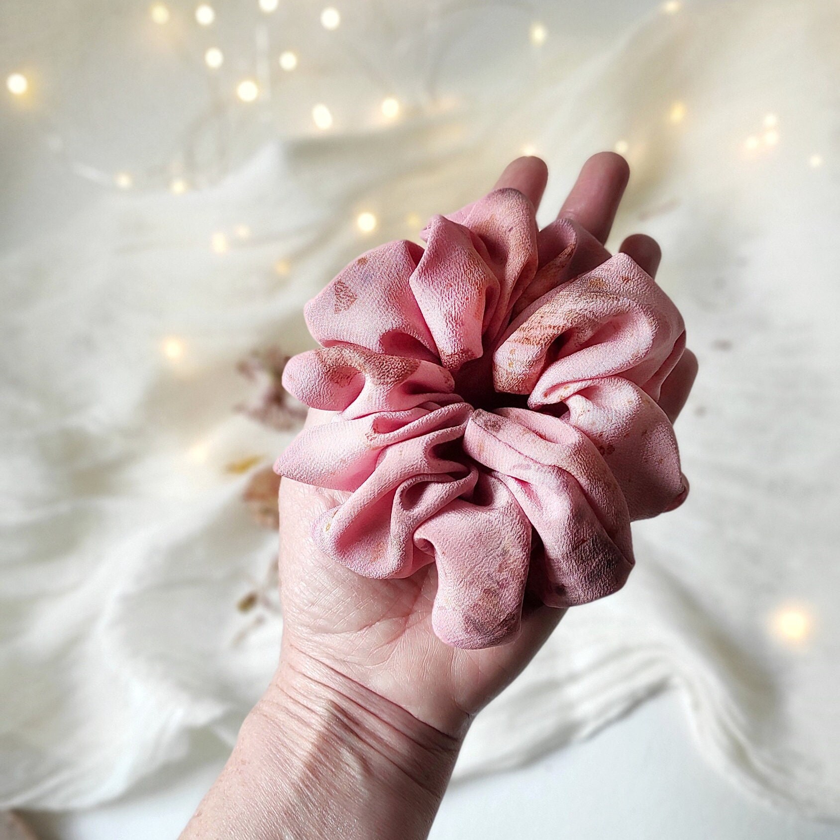 Authentic new artisan silk scrunchie dyed from flower petals Botanically Dyed Silk Scrunchies – Alice Reva Designs main image 2