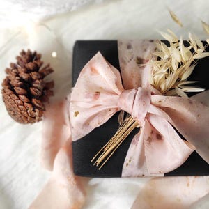 Pink tone hand dyed silk ribbon, Boho wedding silk ribbon botanical print, Dyed natural luxury silk ribbon, Plant dyed Eco pure silk ribbon