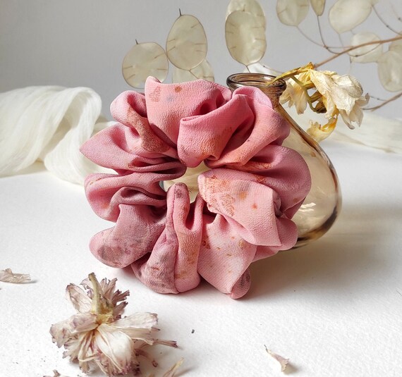 Authentic new artisan silk scrunchie dyed from flower petals Botanically Dyed Silk Scrunchies – Alice Reva Designs main image 4