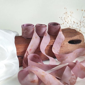 Conjunto de fitas de seda de amoreira de luxo tingidas à mão, Fita de seda natural para arranjos de flores em roxo, Fita de buquê com seda orgânica