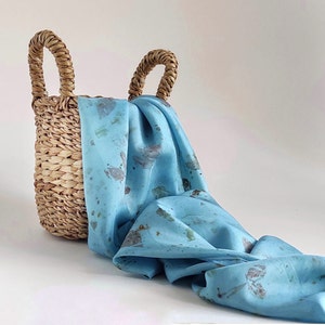 Plant dyed mulberry silk scarf, Organic silk head wrap scarf blue tone, Large natural head cover scarf, Indigo casual silk bandana botanical