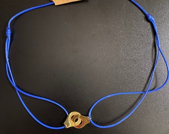 Collier cordon menottes bleu roi et doré en acier inoxydable réglable !