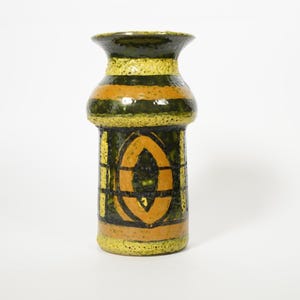 Vintage Italian Pottery Vase Hand Painted Geometric Design Marked Italy 6.5in