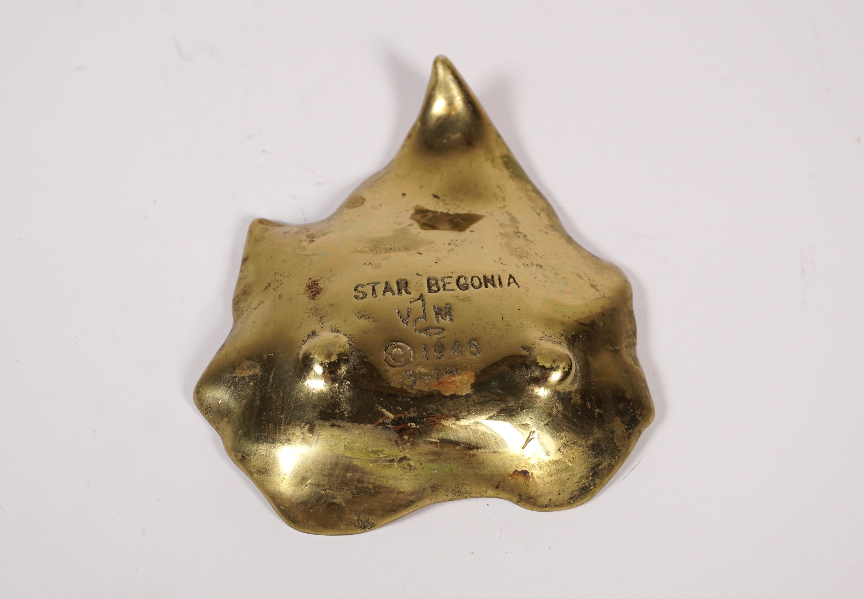 Vintage Brass leaf coin or jewelry dish Star Begonia