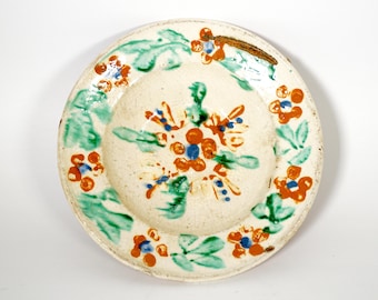 Plato de pared antiguo de cerámica transilvana pintado a mano, arte popular floral, colgante de 7,75 pulgadas.