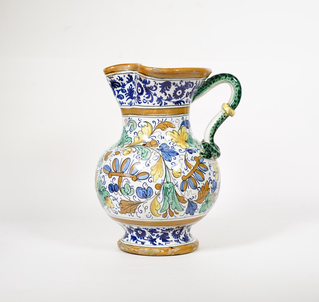 Italian Majolica Ewer Water Pot JAR- Hand Painted and Marked by Studio ...