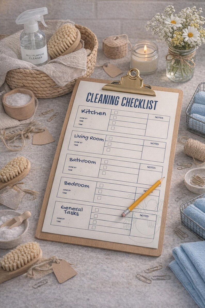 Checklist Clean Modern Minimalist Cleaning Checklist | A4 Home Cleaning Planner (PDF Download ...