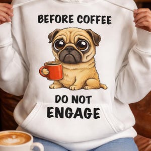 Grumpy Pug-kaffetryck, rolig hundväggkonst (digital nedladdning)