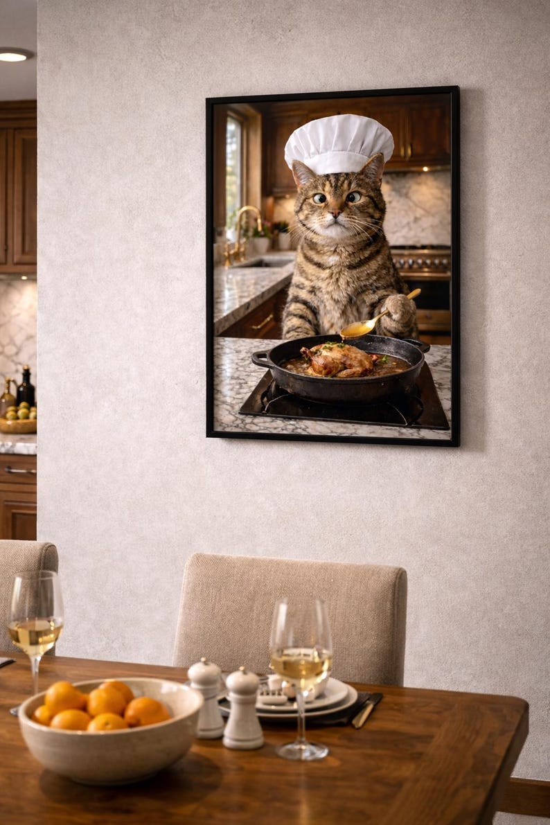 Funny Cat Wall Art Print A4 & A3 Digital Download Modern Cat Kitchen ...