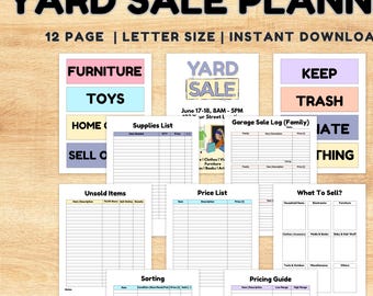 Garage Sale Kit, Yard Sale Planner, Garage Sale Checklist, Yard Sale Tracker, Garage Sale Pricing, Rummage Sale Logs for Families, Yard Sign