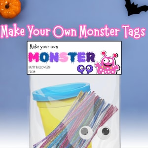 Halloween Leckerli Beutel Topper für Halloween-Klassengeschenk, Halloween Favor Tags, Machen Sie Ihren eigenen Monster Leckerli Beutel Topper, Monster Kit Anhänger für Kind