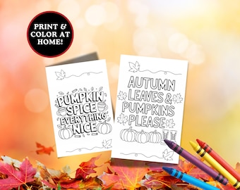 Cozy Fall Coloring Pages, Autumn Leaves Pumpkins, Printable Activity (Digital Download)