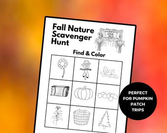 Kids Fall Scavenger Hunt, Fall Coloring Page for Fall Treasure Hunt, Thanksgiving Hunt, Fall Crafts for Preschool, Sunday School, Autumn Fun