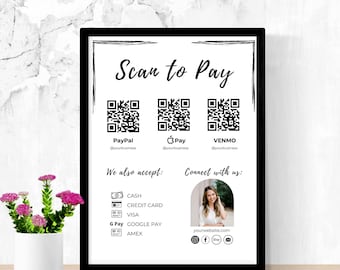 Editable Scan to Pay QR Code Sign Template, Small Business (Digital Download)