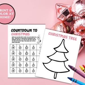 Christmas Countdown Calendar Printable for Kids Christmas Fun Family Activity Advent Calendar Daycare School Activity Cute Pink Black White