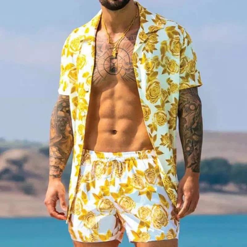 mens two piece set shirt and shorts