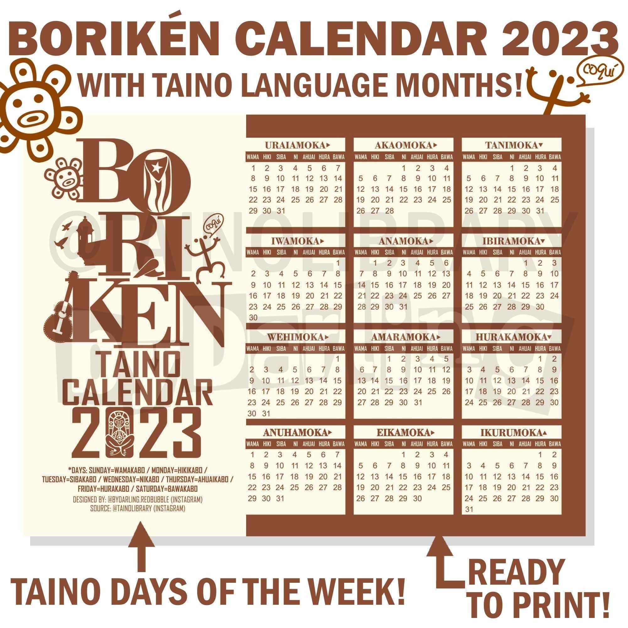 Taino Calendar Boriken Puerto Rico Caribbean 2023 Printable - Etsy