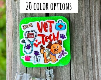 Vet Tech Badge Reel with Glittered Background