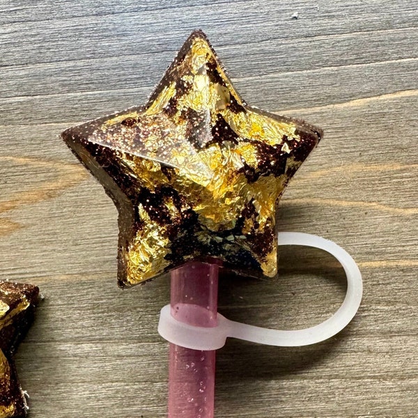 Chocolate Glitter Star with Gold Foil Accents Straw Cap
