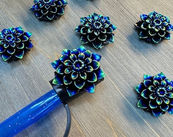 Oil Slick Black Layered Dahlia Straw Cap