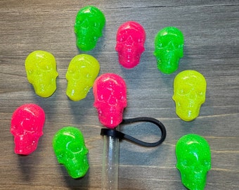 Neon Glitter Skull Straw Cap 3 colors to choose from