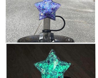 Purple Glow in the Dark star Straw Cap