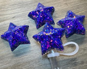 Purple Pink Glitter Color Shift Straw Cap