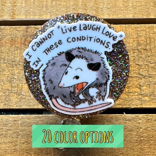 Stressed Opossum Badge Reel with Glittered Background