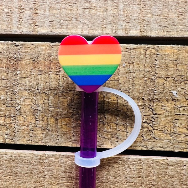 Rainbow Heart Straw Cap Topper