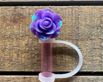 Shiny Purple Rose Straw Cap